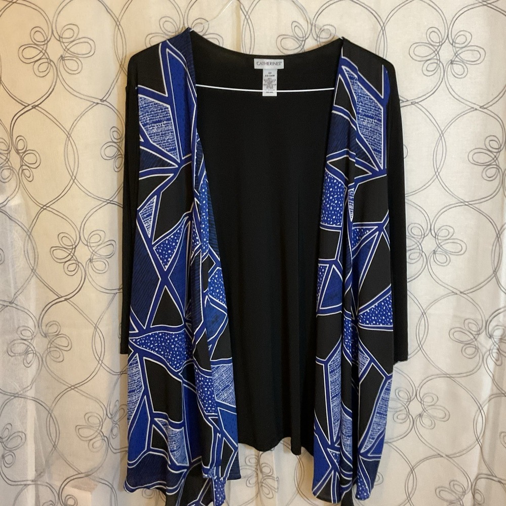 Women's Catherines Open-Front Cardigan, Size 2X (22/24W), Blue Geometric Print‎